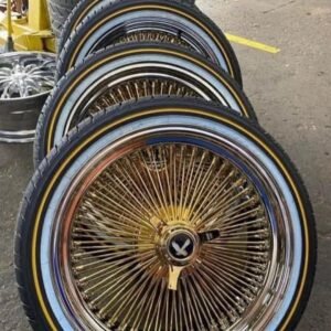 245/40R20 Vogue tires with gold spokes and adapters mounted and balanced