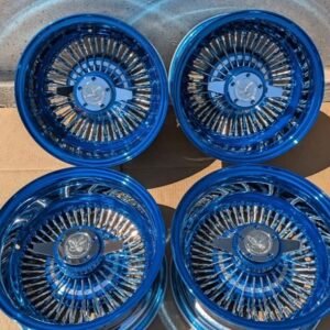 Brand new custom set of candy blue and chrome 72 spoke 13x7 USA Z-style rims.